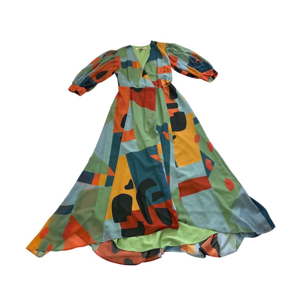 Anthropologie Women XS Hutch Abstract Wrap Maxi Dress Colorful Wedding Guest Fun - Picture 4 of 14